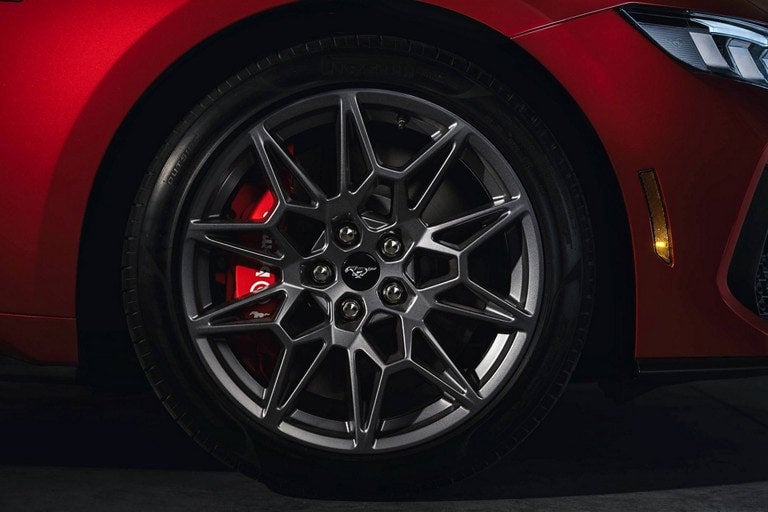 Close-up of Mustang Brembo brake caliper